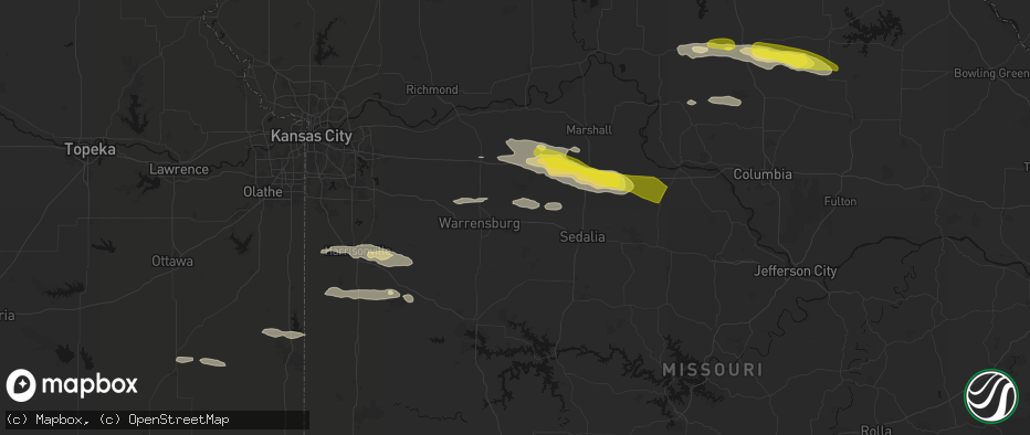 Hail map in Knob Noster, MO on June 17, 2026