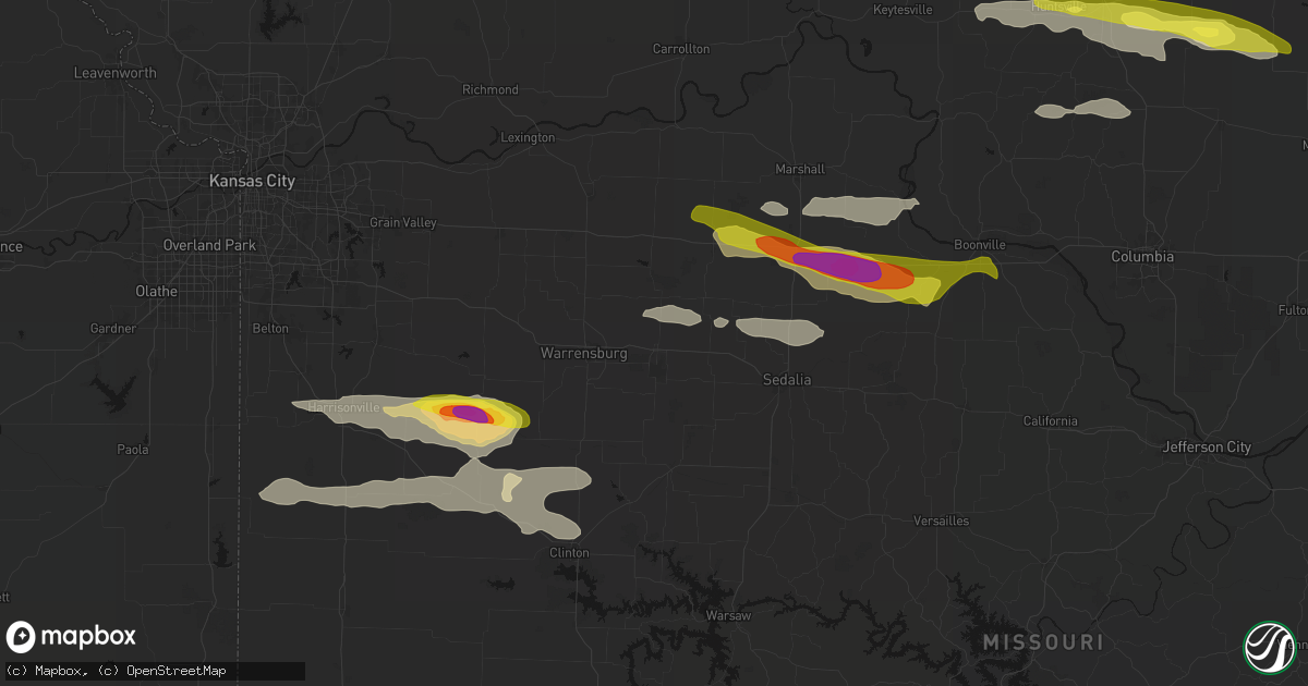 Hail map in Knob Noster, MO on June 17, 2026