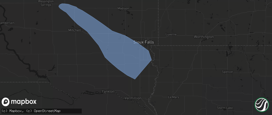 Hail map in Lennox, SD on June 17, 2026