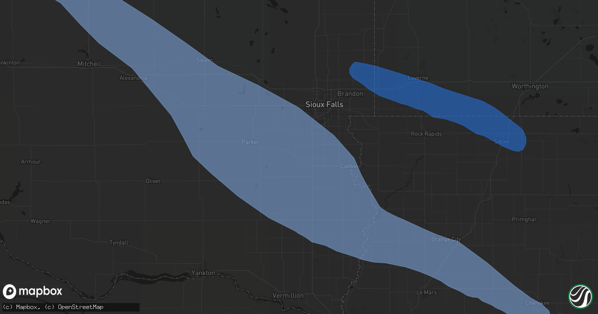 Hail map in Lennox, SD on June 17, 2026