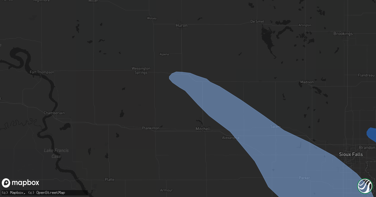 Hail map in Letcher, SD on June 17, 2026