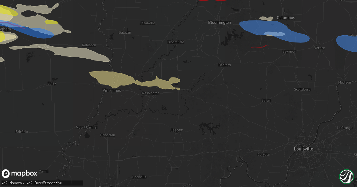 Hail map in Loogootee, IN on June 17, 2026