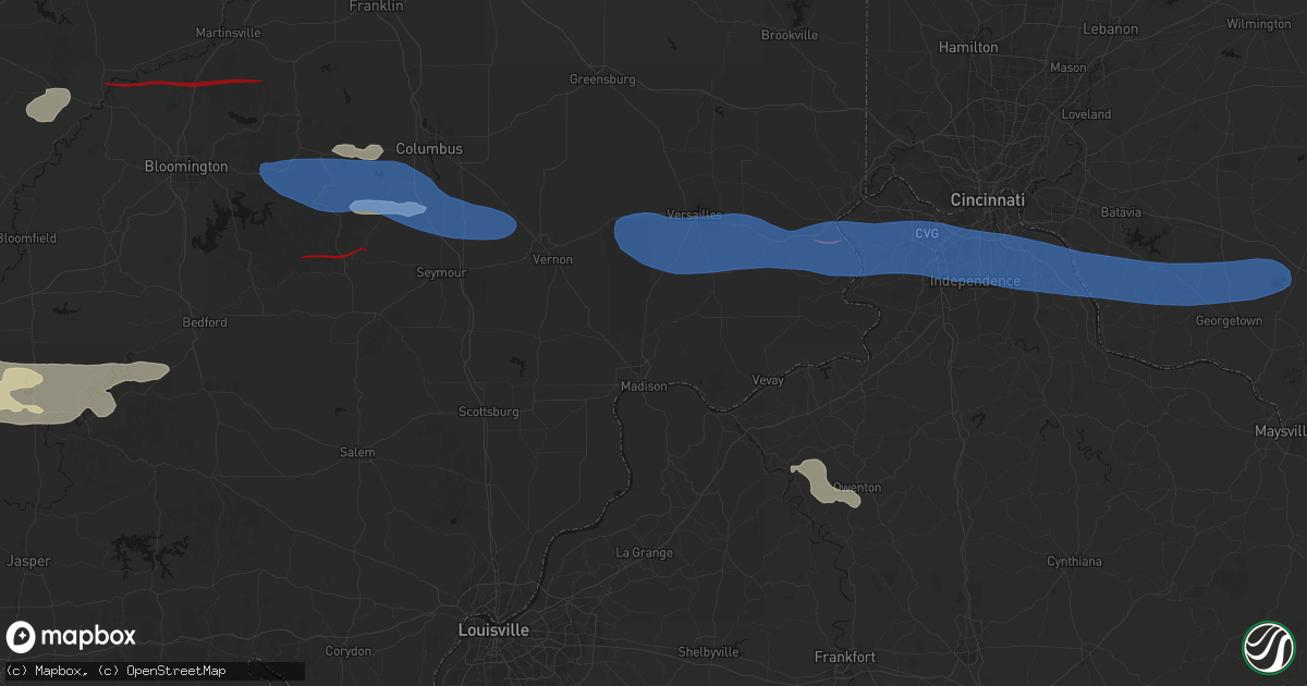 Hail map in Madison, IN on June 17, 2026