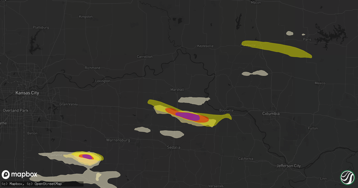 Hail map in Marshall, MO on June 17, 2026