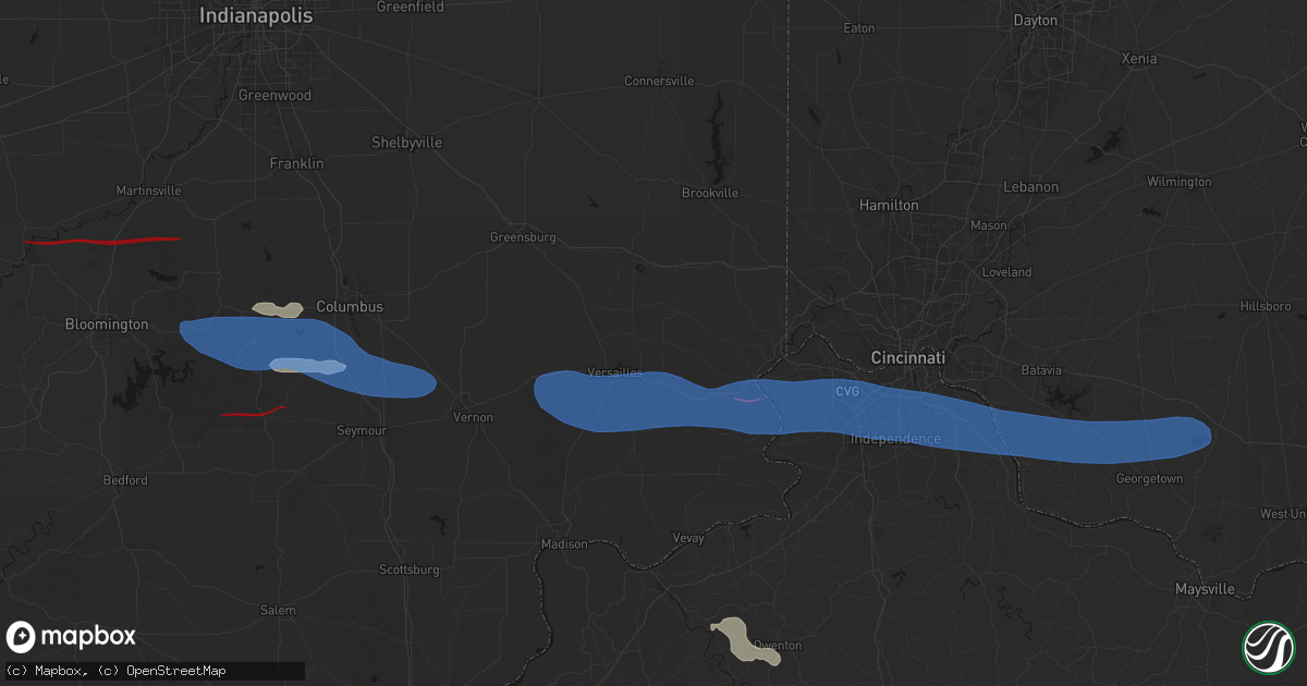 Hail map in Milan, IN on June 17, 2026