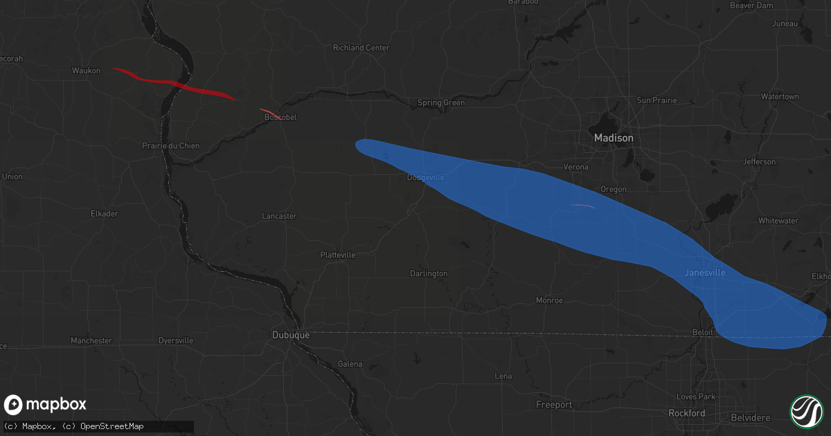 Hail map in Mineral Point, WI on June 17, 2026
