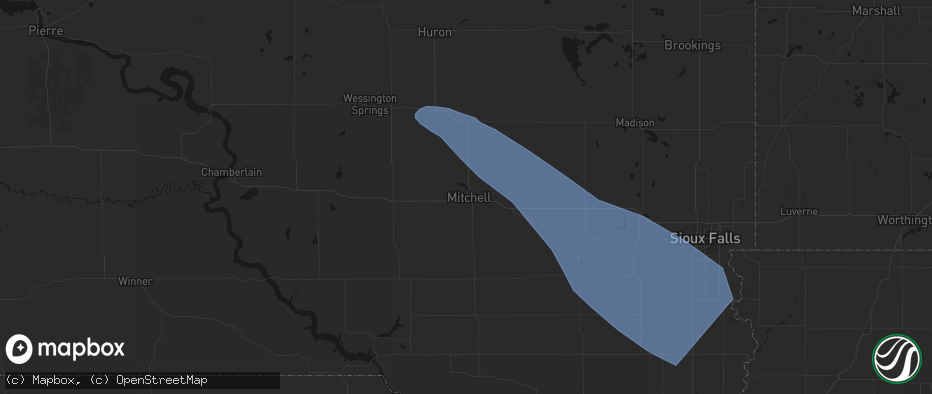 Hail map in Mitchell, SD on June 17, 2026