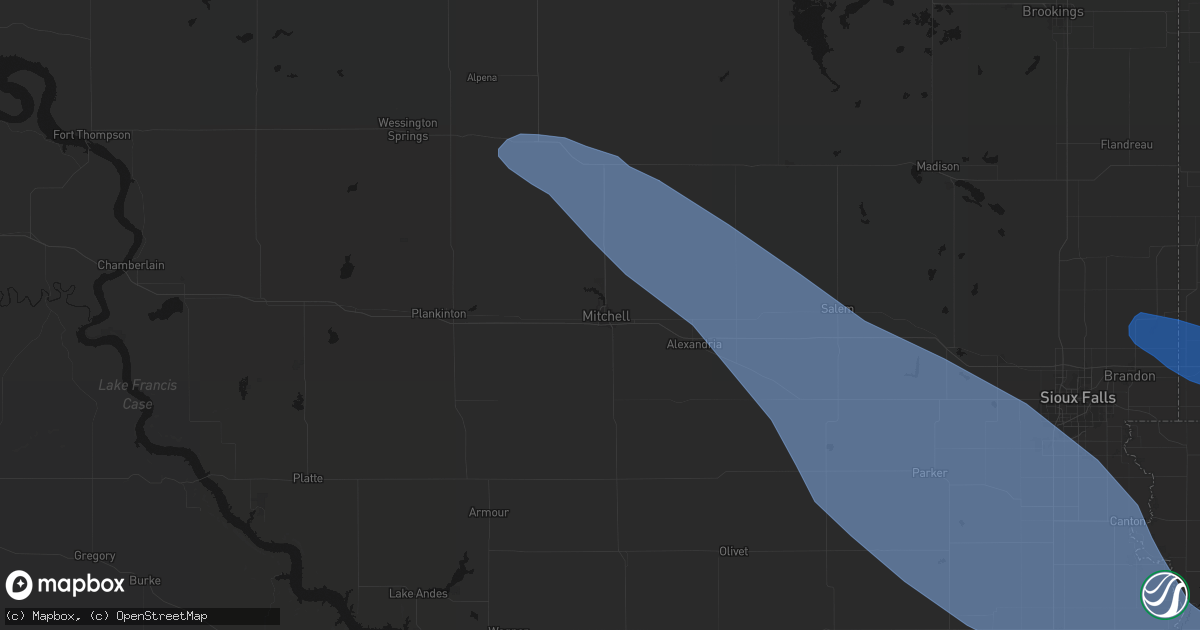 Hail map in Mitchell, SD on June 17, 2026