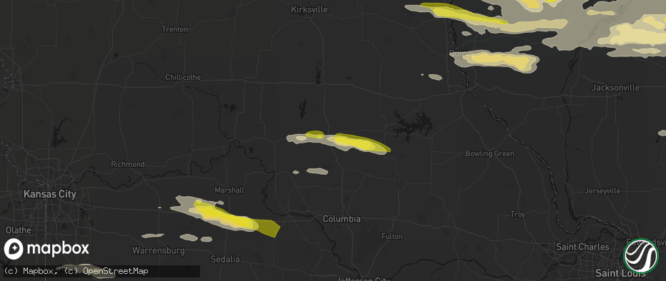 Hail map in Moberly, MO on June 17, 2026