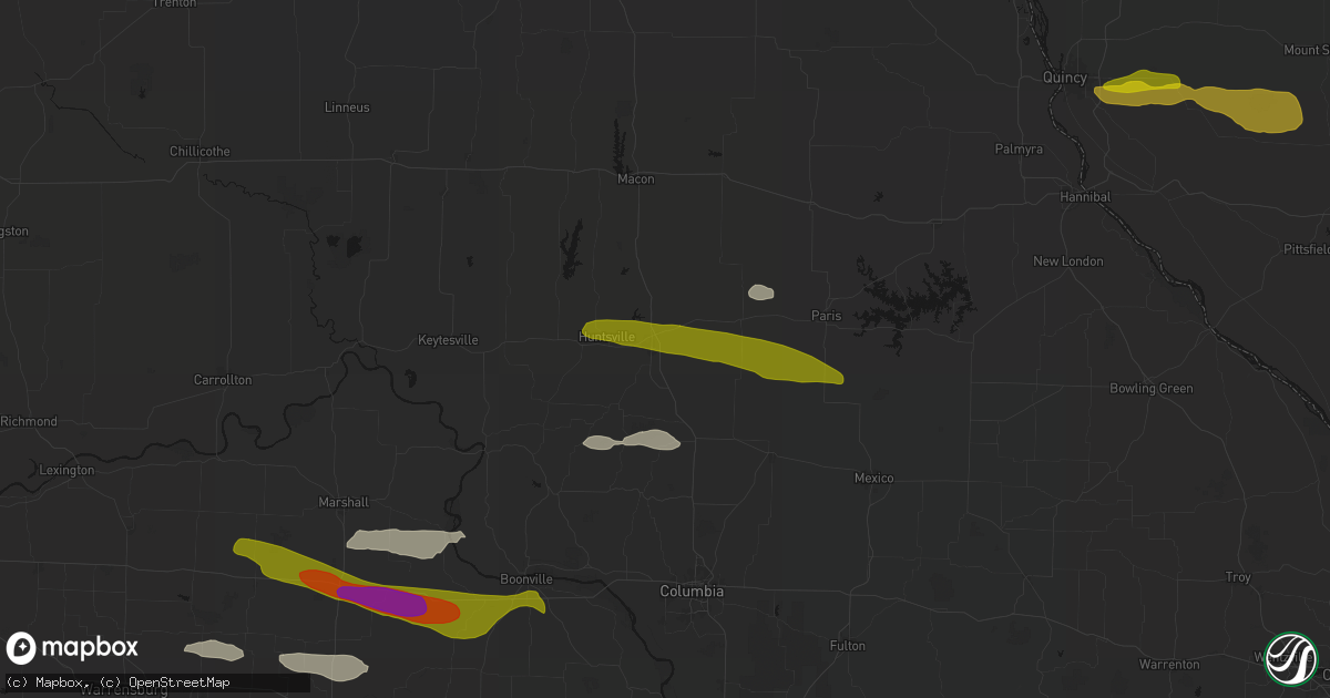 Hail map in Moberly, MO on June 17, 2026