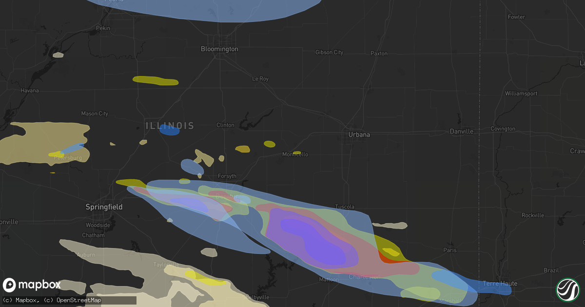 Hail map in Monticello, IL on June 17, 2026