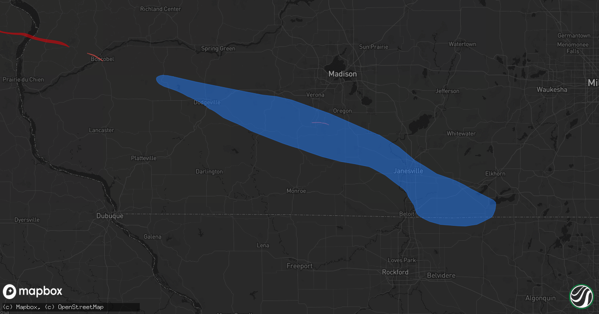Hail map in Monticello, WI on June 17, 2026