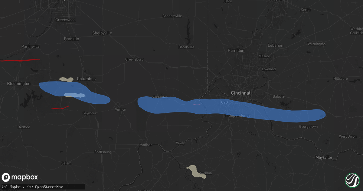 Hail map in Moores Hill, IN on June 17, 2026