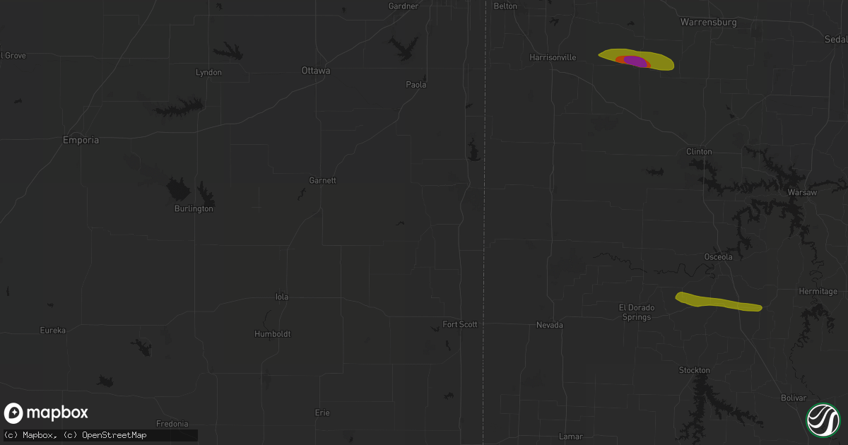 Hail map in Mound City, KS on June 17, 2026