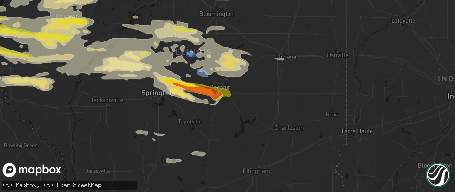 Hail map in Mt Zion, IL on June 17, 2026