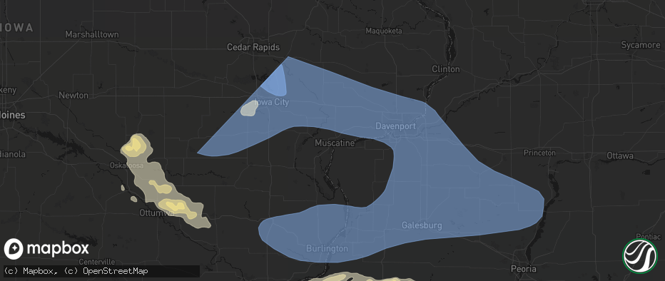 Hail map in Muscatine, IA on June 17, 2026