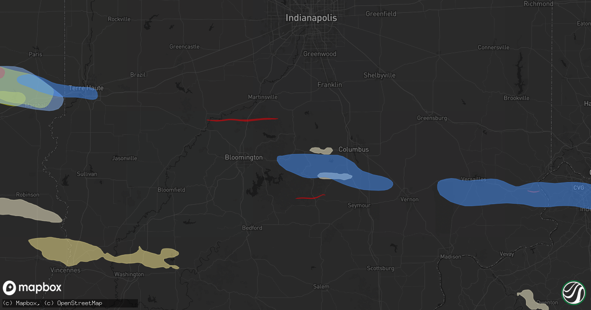 Hail map in Nashville, IN on June 17, 2026