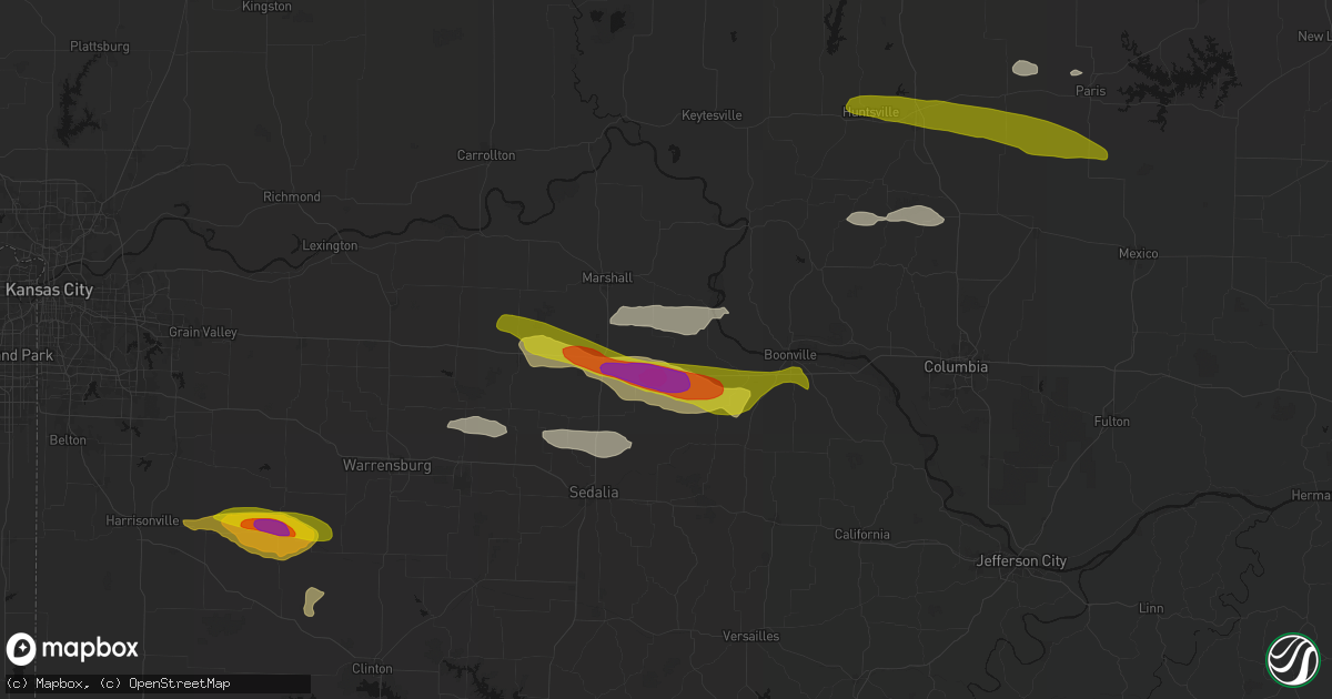Hail map in Nelson, MO on June 17, 2026