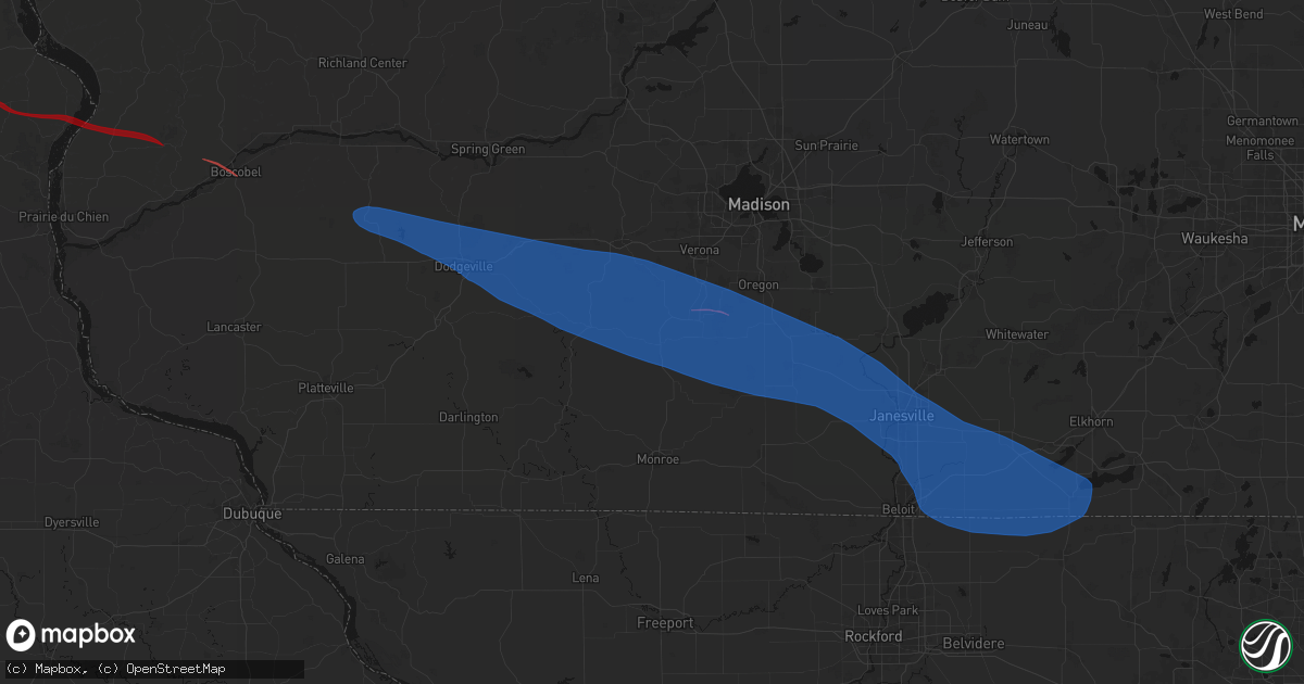 Hail map in New Glarus, WI on June 17, 2026
