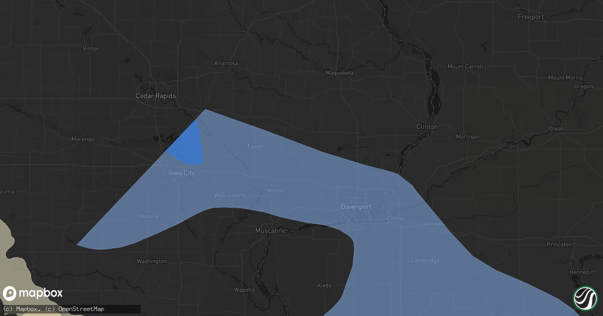 Hail map in New Liberty, IA on June 17, 2026