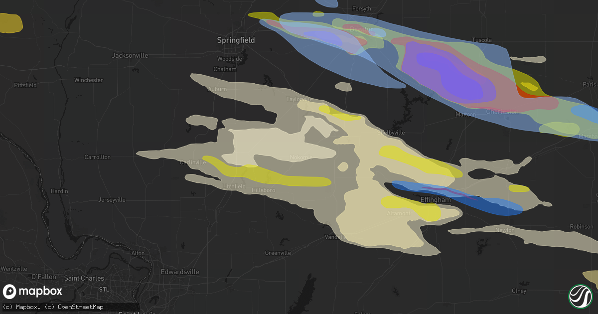 Hail map in Nokomis, IL on June 17, 2026