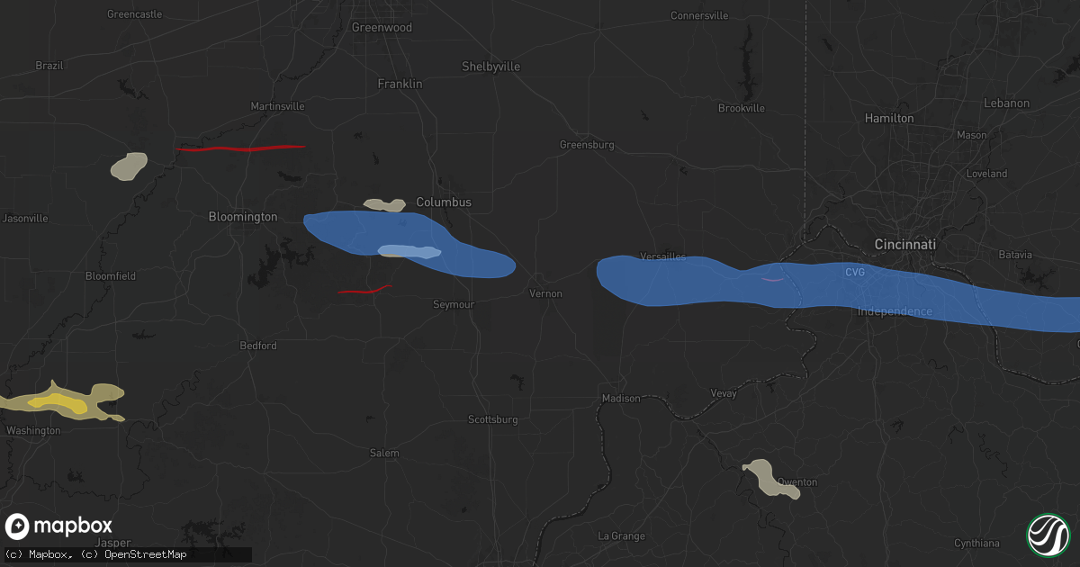 Hail map in North Vernon, IN on June 17, 2026