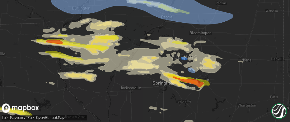 Hail map in Oakford, IL on June 17, 2026
