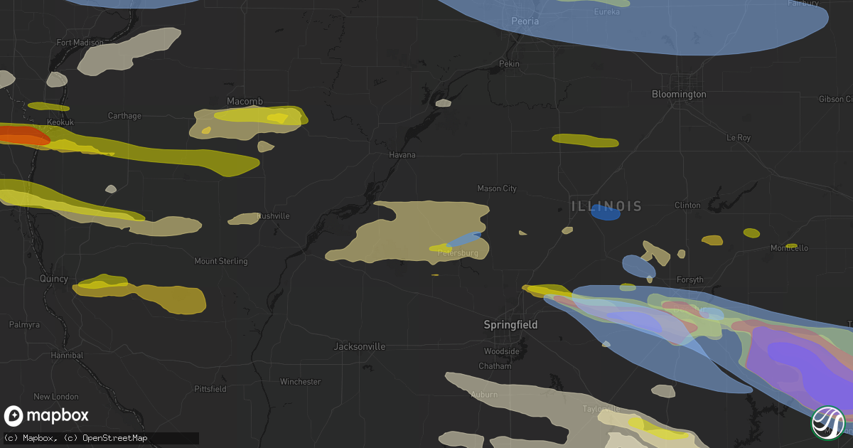 Hail map in Oakford, IL on June 17, 2026