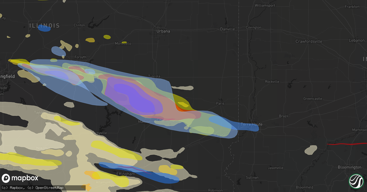 Hail map in Oakland, IL on June 17, 2026