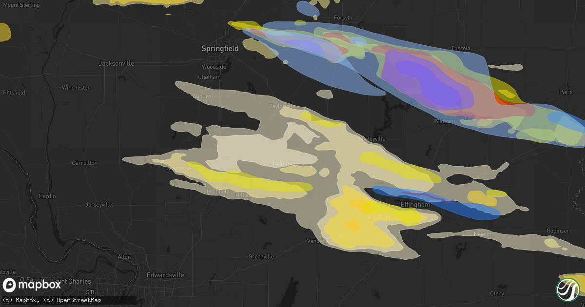 Hail map in Ohlman, IL on June 17, 2026