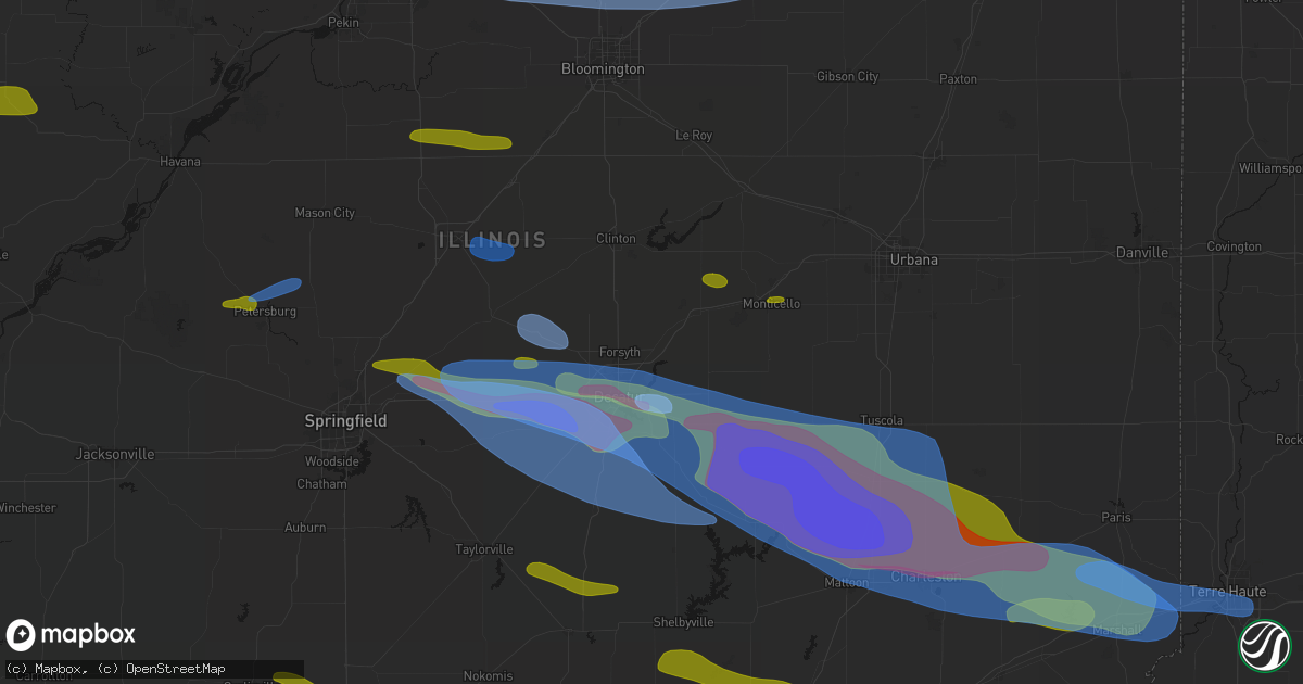 Hail map in Oreana, IL on June 17, 2026