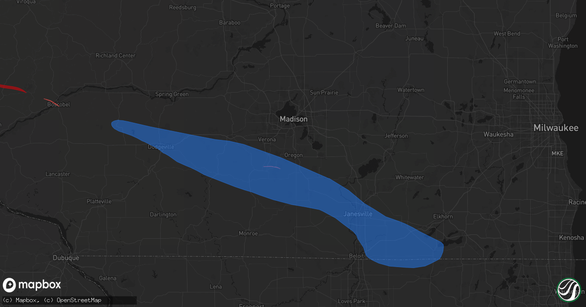 Hail map in Oregon, WI on June 17, 2026