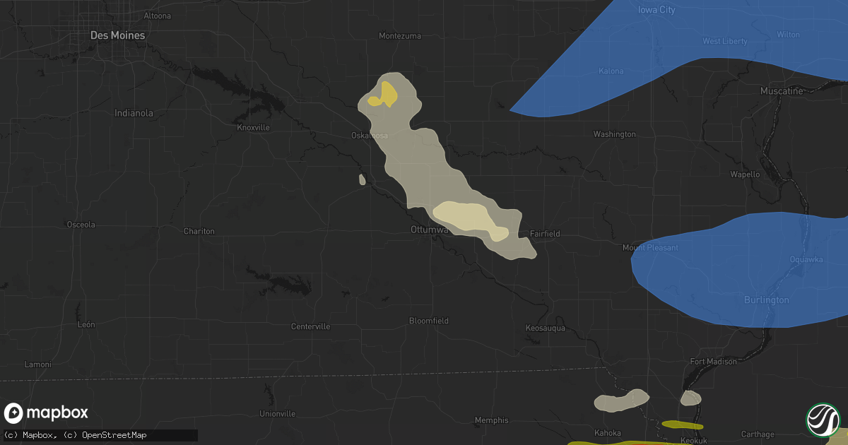 Hail map in Ottumwa, IA on June 17, 2026