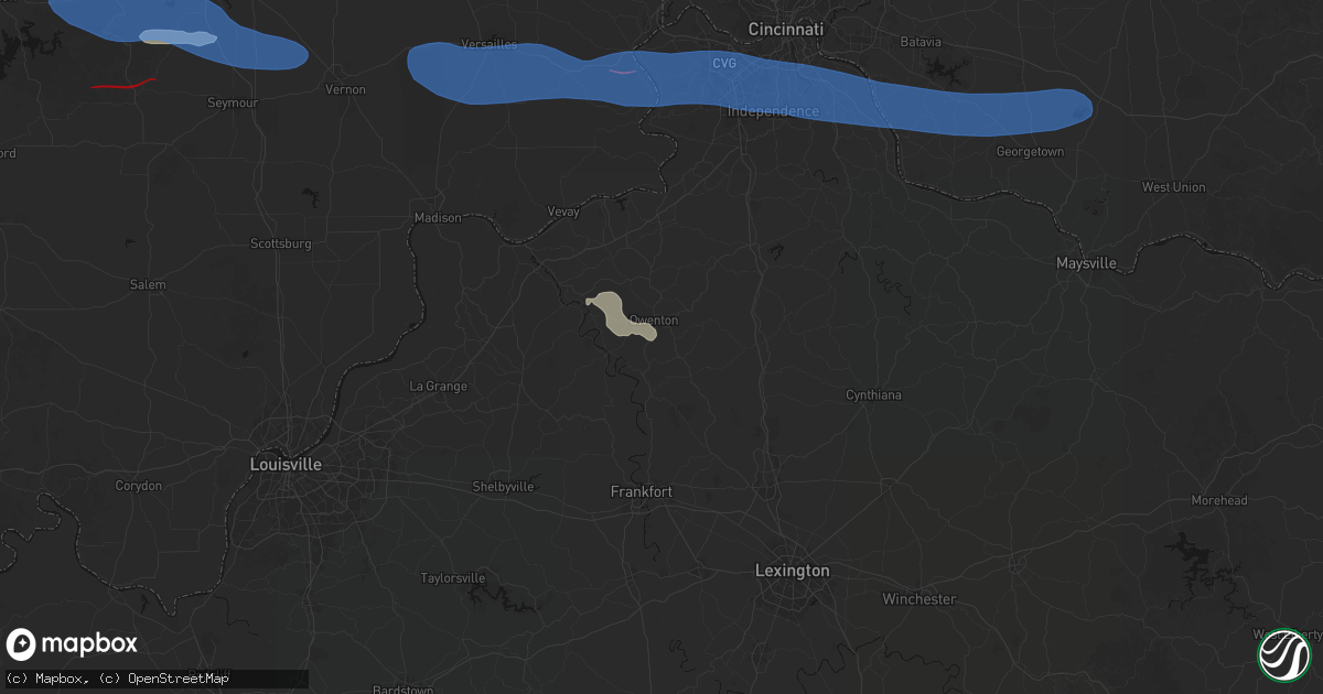 Hail map in Owenton, KY on June 17, 2026