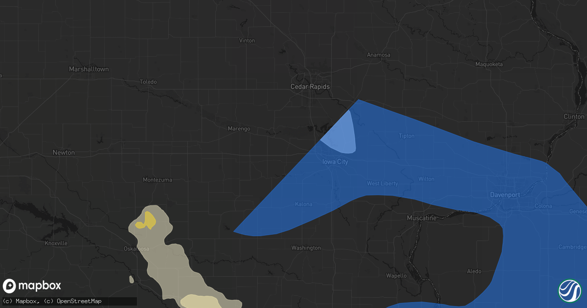 Hail map in Oxford, IA on June 17, 2026