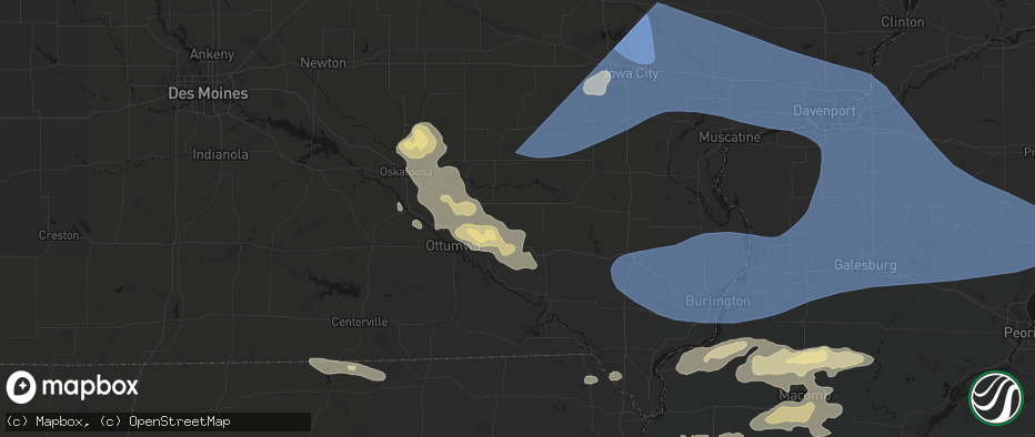 Hail map in Packwood, IA on June 17, 2026