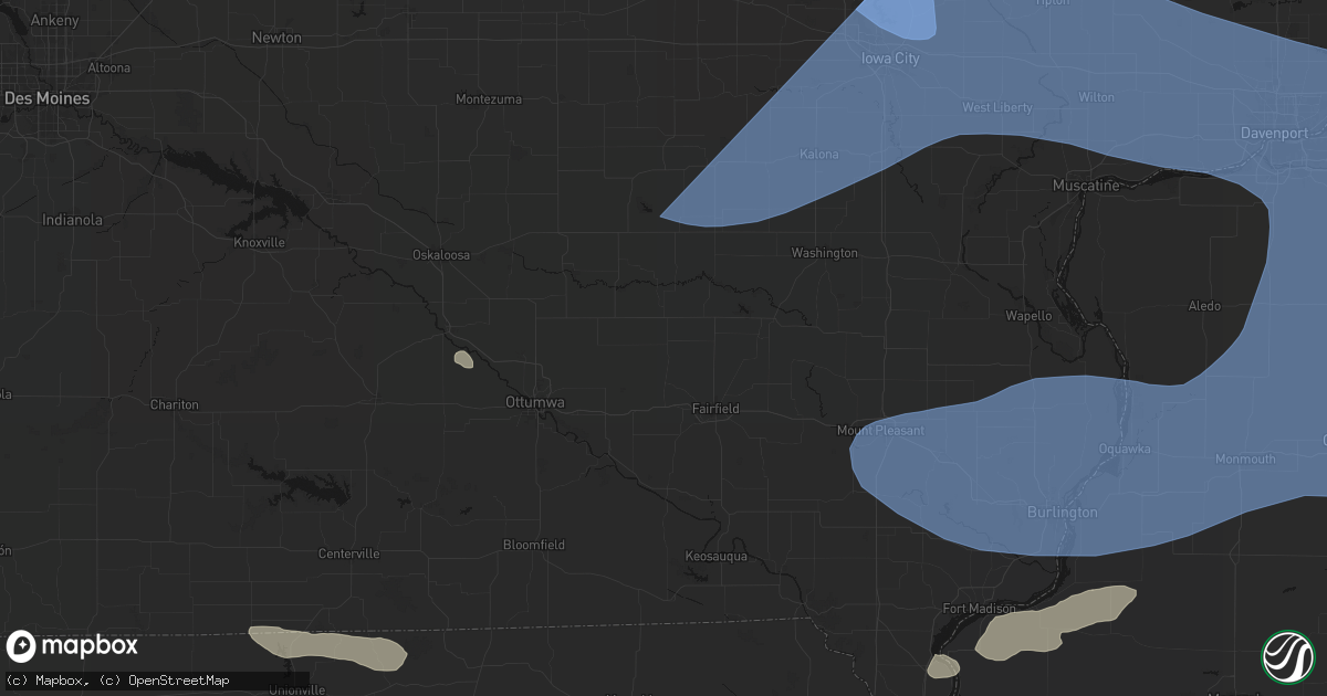 Hail map in Packwood, IA on June 17, 2026