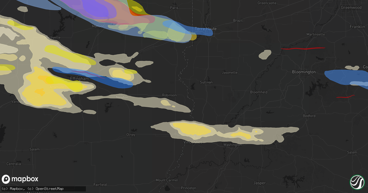 Hail map in Palestine, IL on June 17, 2026