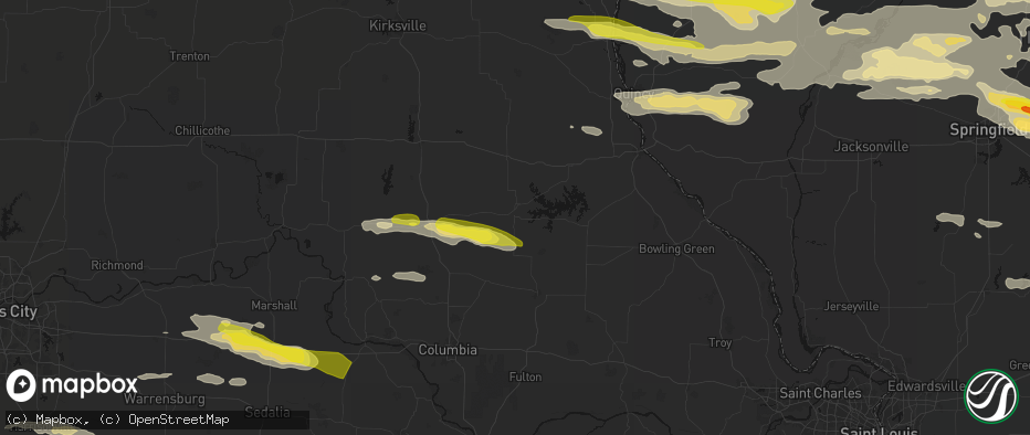 Hail map in Paris, MO on June 17, 2026