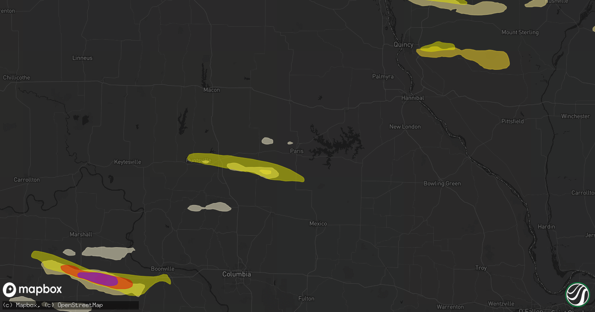 Hail map in Paris, MO on June 17, 2026