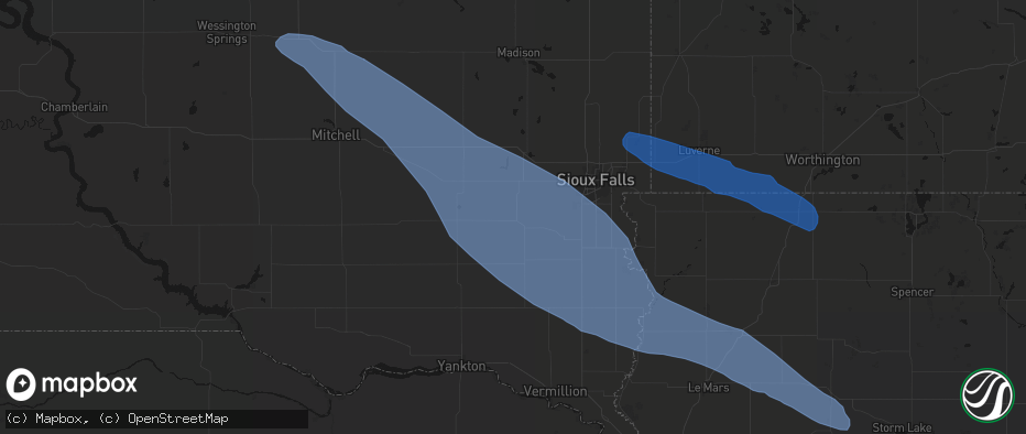 Hail map in Parker, SD on June 17, 2026