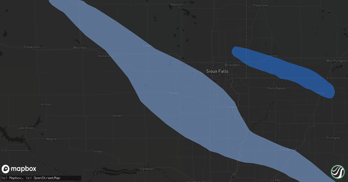 Hail map in Parker, SD on June 17, 2026