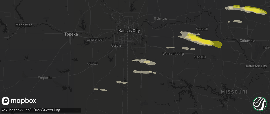 Hail map in Peculiar, MO on June 17, 2026