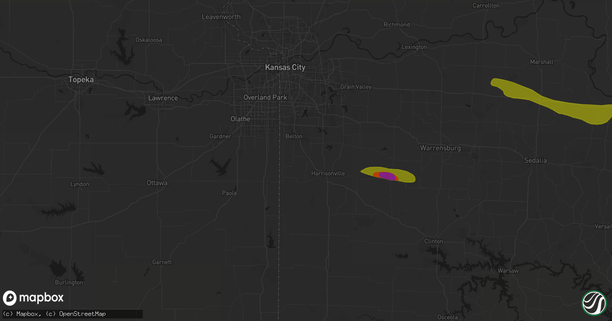 Hail map in Peculiar, MO on June 17, 2026