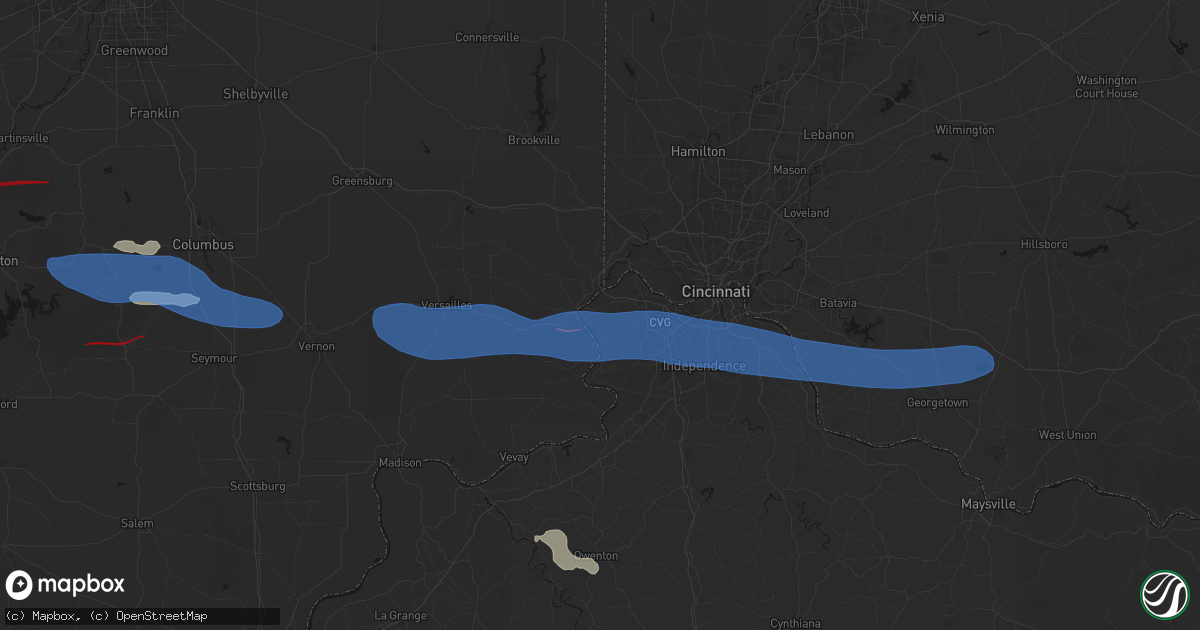Hail map in Petersburg, KY on June 17, 2026