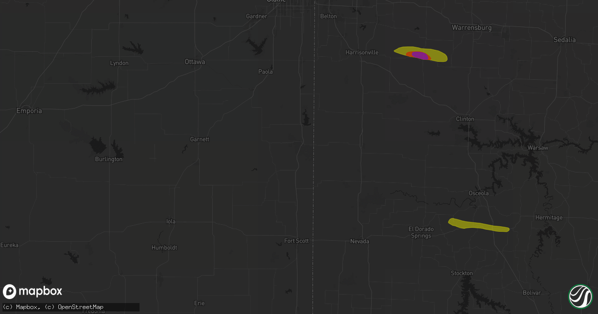 Hail map in Pleasanton, KS on June 17, 2026