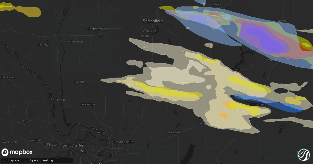 Hail map in Raymond, IL on June 17, 2026