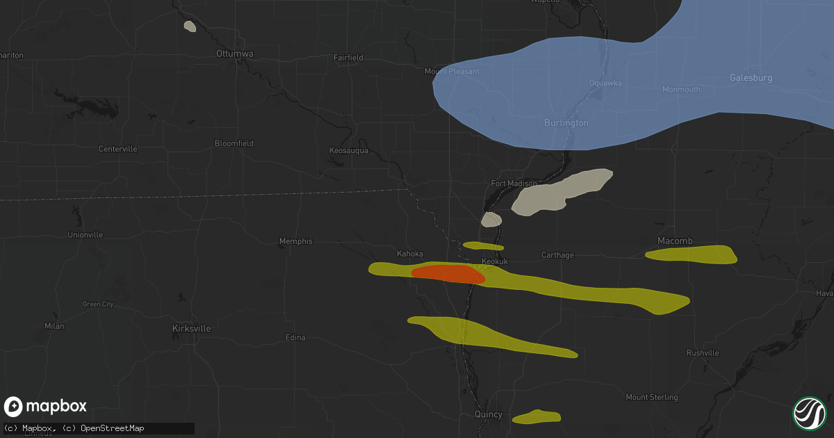 Hail map in Revere, MO on June 17, 2026