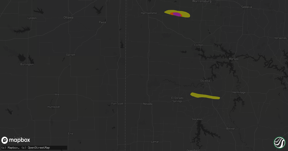 Hail map in Rich Hill, MO on June 17, 2026