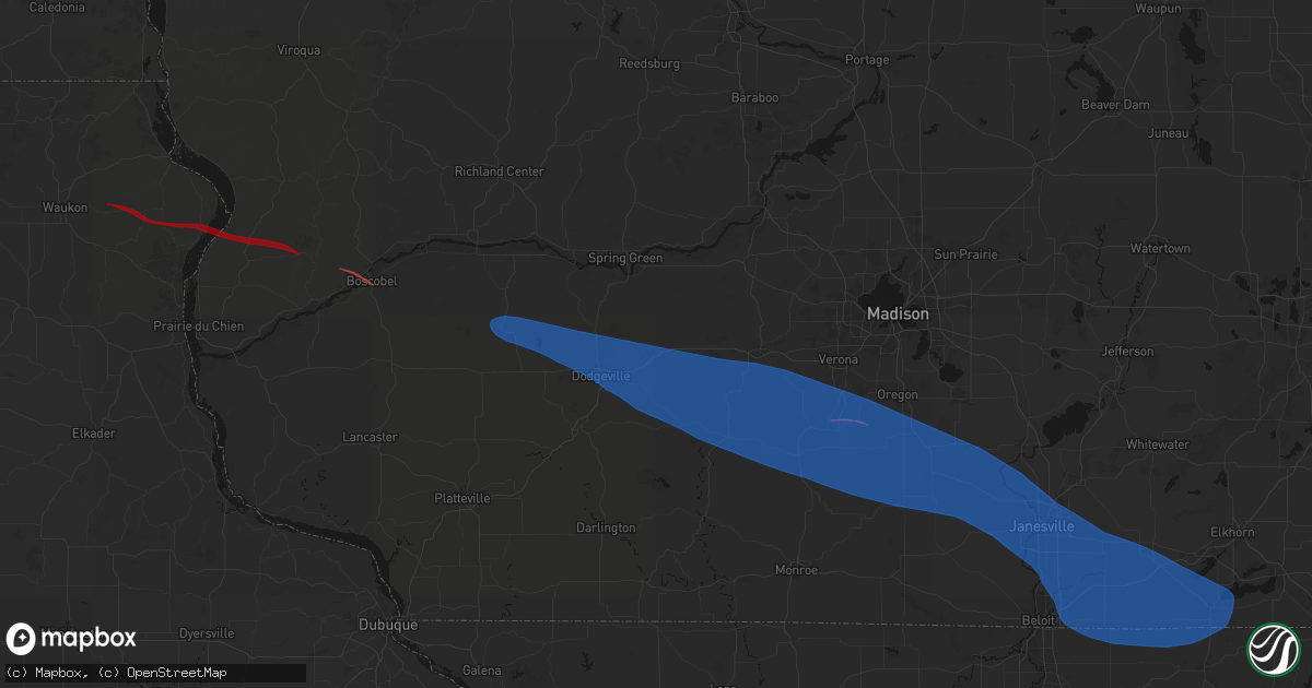 Hail map in Ridgeway, WI on June 17, 2026